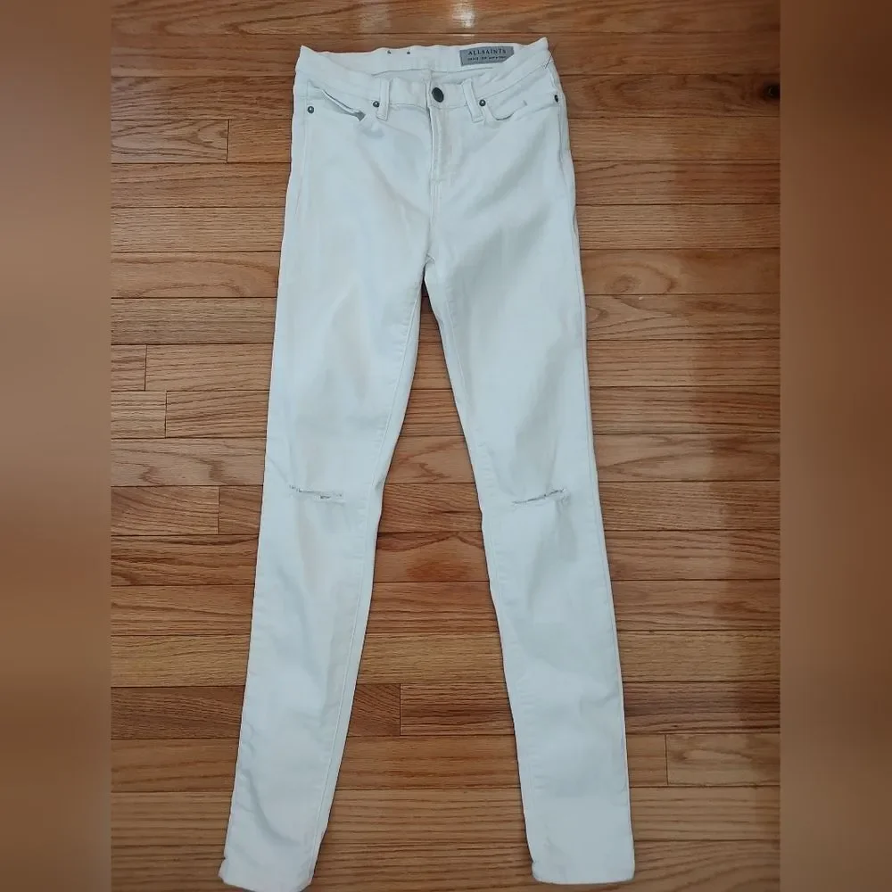 ALLSAINTS Grace distressed white skinny jeans 26 2 XS